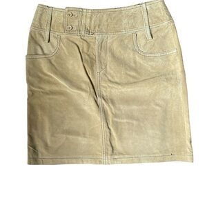 Clothes by Revue Vintage Tan Leather‎ Mini Skirt Pockets Lined Size 2